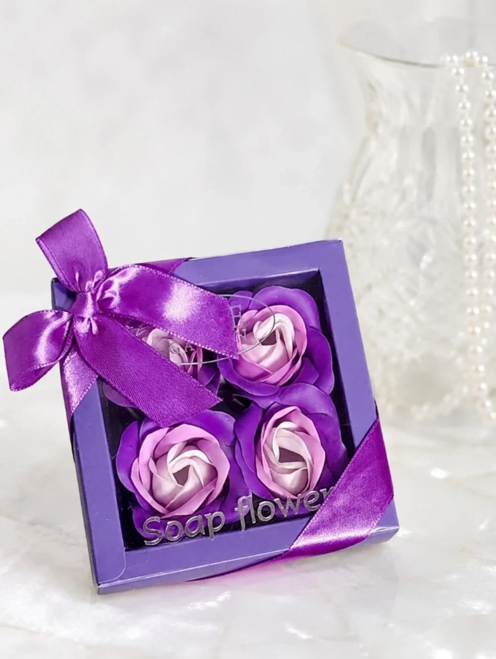 💜 4-Piece Purple Rose Soap Flower Gift Set – Beautiful Gift 🎁
